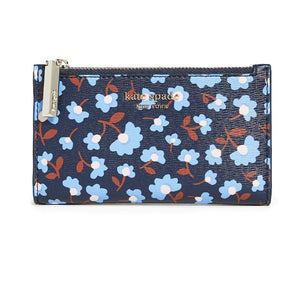 Kate Spade Women’s Spencer Party Floral Small Slim Bifold Blue ID Wallet - Luxe Fashion Finds