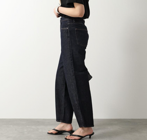 TOTEME Barrel Leg Denim Jeans Womens High Rise Cropped Cotton Raw Blue