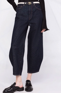 TOTEME Barrel Leg Denim Jeans Womens High Rise Cropped Cotton Raw Blue