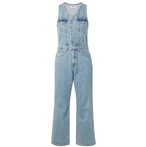 Agolde Flared Leg 70s Jumpsuit Womens 10 Blue Sleeveless V-Neck Denim Overalls