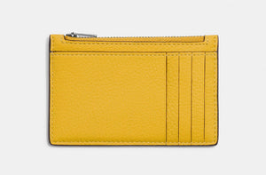 Coach Zip Card Case Wallet Mens Yellow Leather Slim Trompe L'oeil CH130