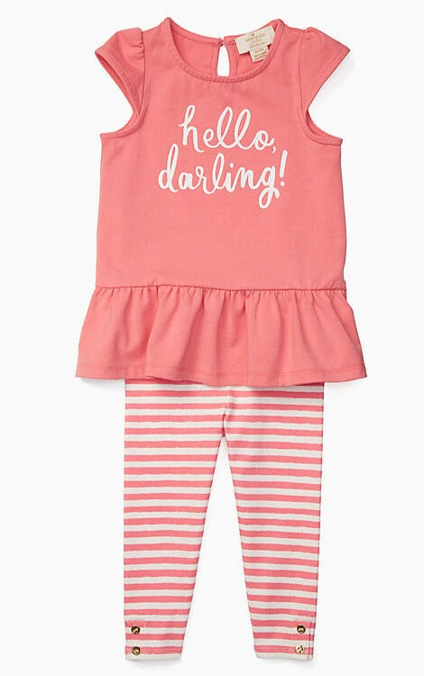 Kate Spade Baby Hello Darling Peplum Pink Cotton Top and Leggings Set - 12M - Luxe Fashion Finds