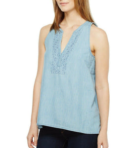 Soft Joie Women's Kerryn Sleeveless Embroidered Chambray Vintage Blue Top -XS - Luxe Fashion Finds