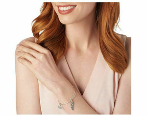 Alex & Ani Swarovski Crystal Silver Feather “Truth” Charm Bangle Bracelet - Luxe Fashion Finds