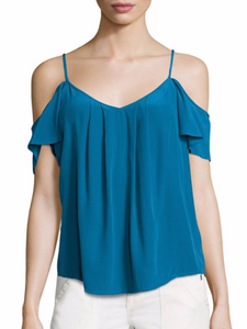 Joie Adorlee Silk Cold-Shoulder Ruffle Top Tank Strap Flutter Sleeve Blouse - XS - Luxe Fashion Finds