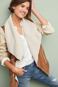 Anthropologie Women's Sherpa Faux Leather Shearling Open Front Brown Jacket XL - Luxe Fashion Finds