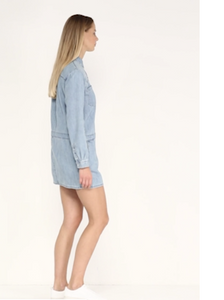 Juicy Couture Chambray Embroidered Cotton Mini Shirt Dress Mojave Wash - Small - Luxe Fashion Finds