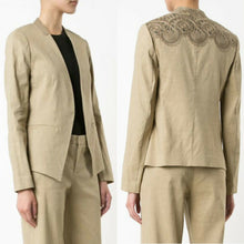 Load image into Gallery viewer, Kobi Halperin Claudia Linen Open Front Lace Trim Tan Blazer Suit Jacket - XS - Luxe Fashion Finds