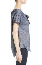 Load image into Gallery viewer, Theory Women&#39;s Velvela Off The Shoulder Blue Chambray Linen  Button Up Shirt - M. - Luxe Fashion Finds