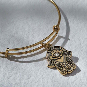 Alex & Ani Hand of Fatima Swarovski Crystal Gold Charm Adjustable Bangle Bracele - Luxe Fashion Finds