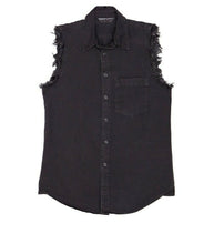 Load image into Gallery viewer, Mother Women&#39;s  Sleeveless Fray Foxy Cotton Linen Button Up Charcoal Shirt - Small - Luxe Fashion Finds