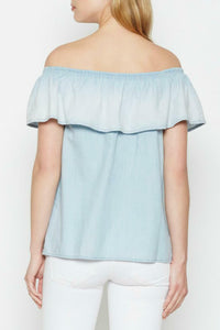 Soft Joie  Women's Vilma Off Shoulder Ruffle Chambray Cotton Lyocell Blue Blouse. - Luxe Fashion Finds