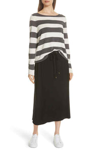 Eileen Fisher Jersey Drawstring Elastic Waist Knee Length Black Skirt - XS - Luxe Fashion Finds