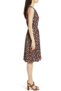 Kate Spade Women's Floral Crepe Sleeveless Gold Stud Neckline A-line Pink dress XS - Luxe Fashion Finds