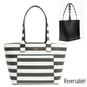 Kate Spade Jones Street Reversible Small Posey Leather Striped Open Top Tote Bag - Luxe Fashion Finds