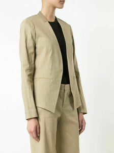 Kobi Halperin Claudia Linen Open Front Lace Trim Tan Blazer Suit Jacket - XS - Luxe Fashion Finds