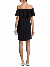 Load image into Gallery viewer, Current Elliott Women&#39;s Off Shoulder Ruffle Black Cotton Stretch Jersey Mini Dress - Luxe Fashion Finds