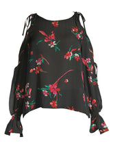 Load image into Gallery viewer, Joie Rosa Women&#39;s Silk Pink  Floral Cold Shoulder Bishop Sleeve Black Blouse - Luxe Fashion Finds