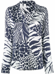 Equipment Women's Adalyn Silk Animal Print V-Neck Blue Button Up Shirt - Luxe Fashion Finds