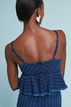 Load image into Gallery viewer, Anthropologie Women&#39;s Striped Denim Peplum Ruffle Bodice Sleeveless Jumpsuit - Luxe Fashion Finds
