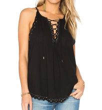 Load image into Gallery viewer, Paige Liana Sleeveless Lace Up Cotton Gauze  Studded Hem Black Tank Top - M - Luxe Fashion Finds