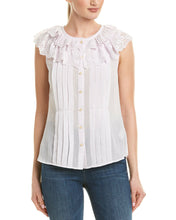 Load image into Gallery viewer, Rebecca Taylor Dree Cotton Silk Ruffle Eyelet Sleeveless Button Up Pink Blouse - Luxe Fashion Finds