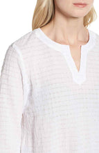 Load image into Gallery viewer, Eileen Fisher Stretch Organic Cotton Grid Pattern Split Neck White Blouse Tunic - Luxe Fashion Finds