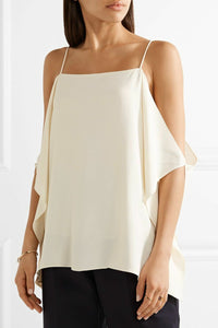 Theory Women's Petteri Rosina Lightweight Crepe Cold Shoulder Off White Top - M. - Luxe Fashion Finds