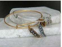 Load image into Gallery viewer, Alex &amp; Ani Swarovski Crystal Gold Feather “Truth” Charm Bangle Bracelet - Luxe Fashion Finds