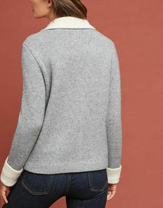 Anthropologie Women's Moto Contrast Collar Grey Sweater Jacket - Small - Luxe Fashion Finds