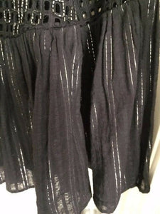 Anthropologie Women's Beaded Metallic Stripe Peplum Hem Cotton Black Blouse - 8 - Luxe Fashion Finds