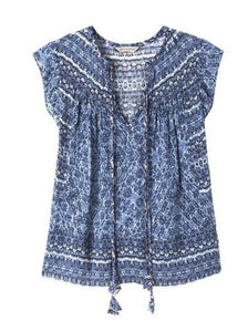 Rebecca Taylor Women's Top - Tangier Silk Cotton Paisley Sleeveless V-Neck - Luxe Fashion Finds