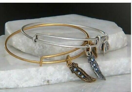 Alex & Ani Swarovski Crystal Silver Feather “Truth” Charm Bangle Bracelet - Luxe Fashion Finds