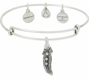 Alex & Ani Swarovski Crystal Silver Feather “Truth” Charm Bangle Bracelet - Luxe Fashion Finds