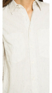 MOTHER Breezy Foxy Cotton Long Seeve Split Back Pinstripe Cream Shirt - Large - Luxe Fashion Finds
