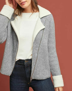 Anthropologie Women's Moto Contrast Collar Grey Sweater Jacket - Small - Luxe Fashion Finds