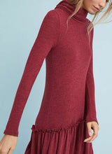 Load image into Gallery viewer, Anthropologie Women&#39;s Drop-Waist Turtleneck Red Tunic Ruffle Hem Dress - M - Luxe Fashion Finds