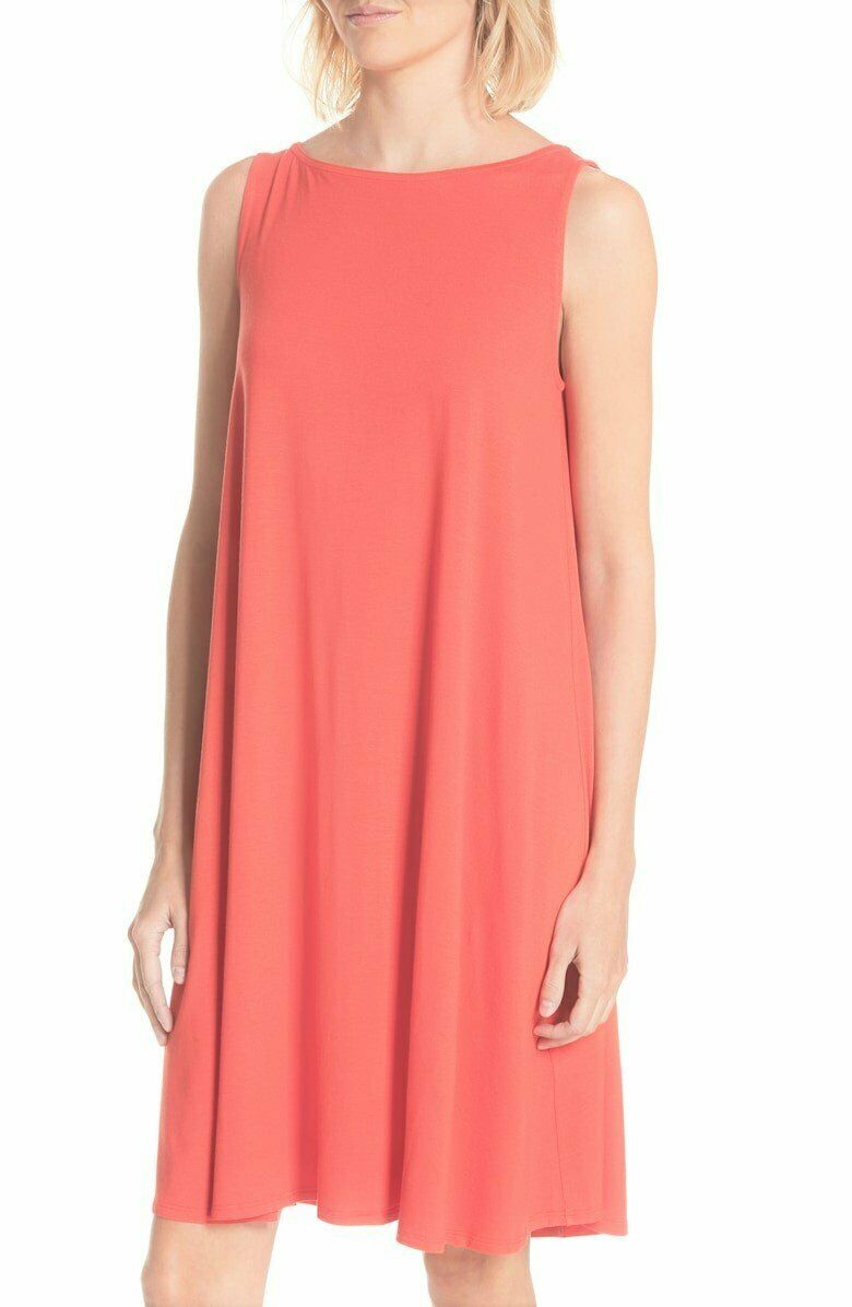 Eileen Fisher Pink Grapefruit Jersey Bateau Neck Knee Length Dress Size X-Small, Women's Eileen Fisher Pink Grapefruit Jersey Bateau Neck Knee Length Dress Size X-Small, Women's