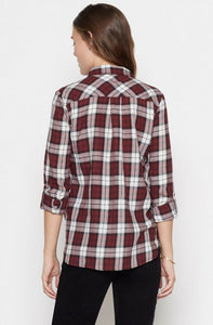 Soft Joie Women's Lilya Plaid Button Up Cotton Shirt, Garnet Red Check - Medium. - Luxe Fashion Finds