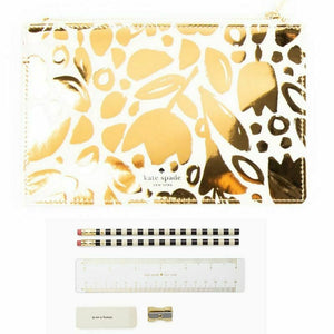 Kate Spade Women's Gold Floral-Print Slim Top Zip Pencil Pouch Case with Supplies - Luxe Fashion Finds