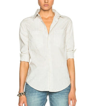 Load image into Gallery viewer, MOTHER Breezy Foxy Cotton Long Seeve Split Back Pinstripe Cream Shirt - Large - Luxe Fashion Finds
