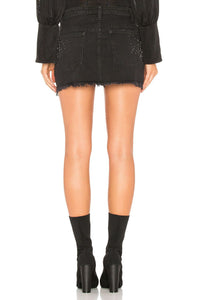Free People Shine Bright Shine Far Crystal Beaded Black Denim Mini Skirt - Luxe Fashion Finds