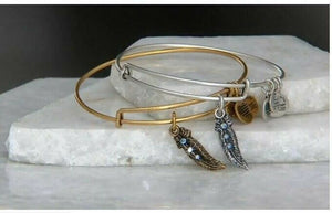 Alex & Ani Swarovski Crystal Silver Feather “Truth” Charm Bangle Bracelet - Luxe Fashion Finds