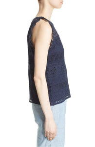Joie Women's Lupe Lace Ruffle Sleeveless Blue Cotton Dark Blue Tank Top – Large - Luxe Fashion Finds