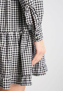 Anthropologie Women's Gingham Tiered Cotton Ruffle A-Line Long Sleeve Dress -S - Luxe Fashion Finds