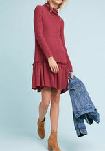 Load image into Gallery viewer, Anthropologie Women&#39;s Drop-Waist Turtleneck Red Tunic Ruffle Hem Dress - M - Luxe Fashion Finds