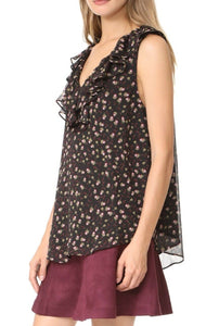 Rebecca Minkoff Carlisle Floral Print Crinkled Crepe Sleeveless V-Neck Blouse -S - Luxe Fashion Finds