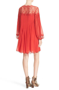 Kooples Women's Red Muslin & Lace Inlay Chiffon Pleated Dress - Medium - Luxe Fashion Finds