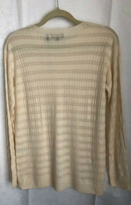 Theory Women's Hilson S Merino Wool Striped Ivory Crew Neck Long Sweater - M - Luxe Fashion Finds