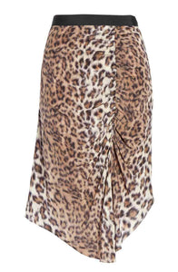 Joie Ornica Leopard Print Asymmetrical Draped Knee Length Ruched Skirt. - Luxe Fashion Finds